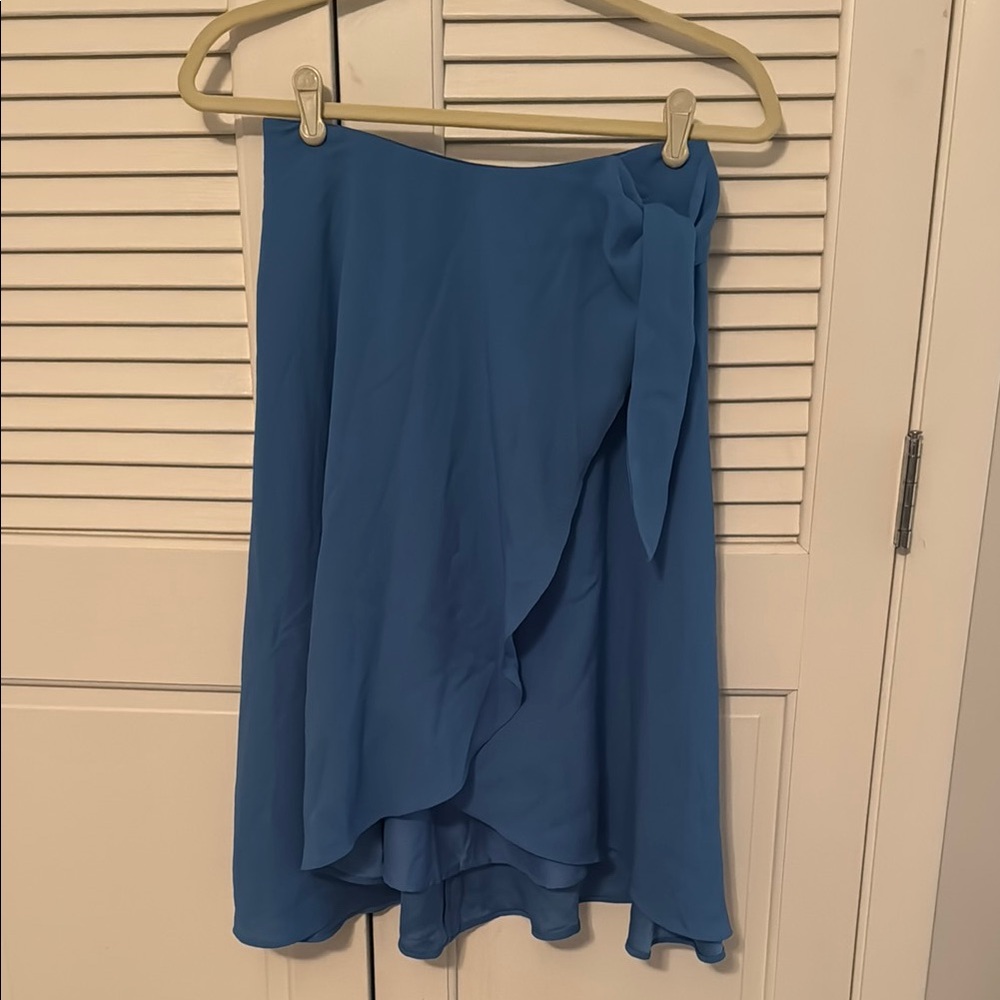 Ann Taylor Blue Asymmetrical Wrap Skirt Petite